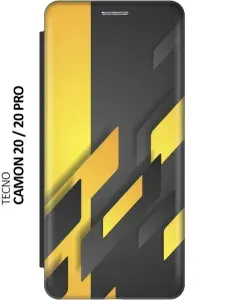 Чехол-книжка на Tecno Camon 20 / 20 Pro / Техно Камон 20 / 20 Про c принтом "Черно-желтая абстракция" черный