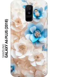 Силиконовый чехол на Samsung Galaxy A6+ (2018) с принтом "Белые и голубые цветы"