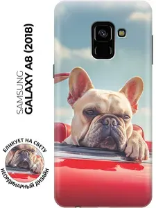 Силиконовый чехол на Samsung Galaxy A8 (2018) с принтом "Бульдог в кабриолете"