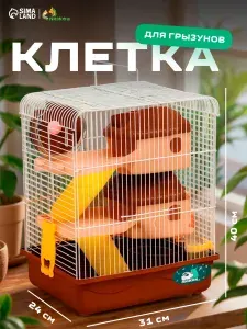 Клетка для грызунов, двухэтажная с наполнением 31 х 24 х 40 см, коричневая
