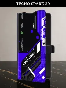 Чехол-книжка на Tecno Spark 30 (Техно Спарк 30) с картой и принтом "Неоновый киберпанк"