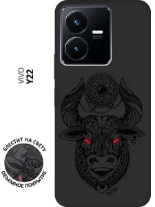 Матовый Soft Touch силиконовый чехол на Vivo Y22 / Виво У22 с 3D принтом "Grand Bull" черный