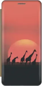 Чехол-книжка на Samsung Galaxy S22 / Самсунг С22 с 3D принтом "Жирафы" золотой