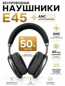 Беспроводные полноразмерные наушники с ANC, Bluetooth 5.4, с микрофоном, черные