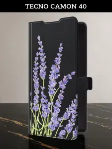Чехол-книжка на Tecno Camon 40 (Текно Камон 40) с картой и принтом "С лавандой"