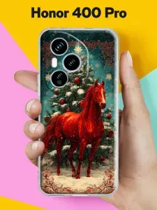 Новогодний чехол на Honor 400 Pro Лошадь в снегу для Хонор 400 Про