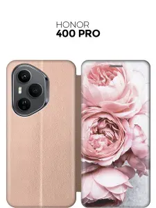Чехол-книжка на Honor 400 Pro с принтом "Нежность" золотой