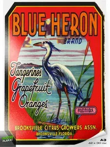Постер на кухню винтажный, этикетка бренда, поставлявщего фрукты Blue Heron №2, ретро постер на стену для интерьера, А3 (420х297 мм), ПП