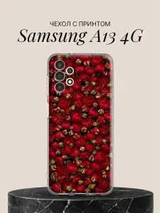 Чехол на Samsung A13 4G с принтом Красные пионы в бутонах