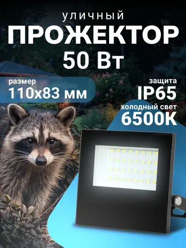 Прожектор светодиодный уличный 50 Вт влагозащита IP65 6500K