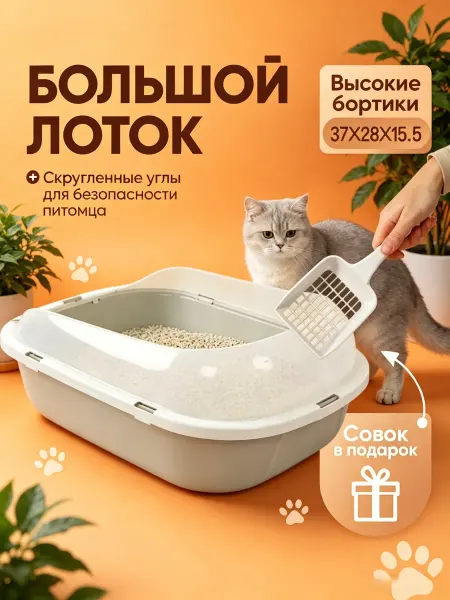 DDSTYLE Лоток туалет для кошек с высоким бортиком и решеткой