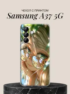 Чехол на Samsung A37 5G с принтом Девушка в очках с цветами