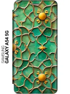 Чехол-книжка на Samsung Galaxy A54 5G с принтом "Золотистый узор" золотой