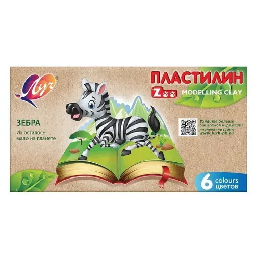 Пластилин Луч "Zoo" 6 цветов для моделирования и лепки, мягкий, не пачкает руки, цветной принт