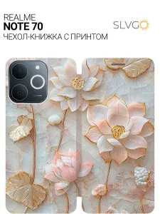 Чехол-книжка на Realme Note 70 с принтом Лотосы, bkg