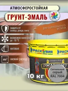 Грунт-эмаль Ржавомет PROFI ROOF, краска по ржавчине, для оцинкованного металла, атмосферостойкая, матовая, RAL 7004, 10кг.