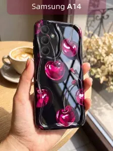 Рельефный чехол с вишенками на Samsung A14, на Самсунг А14