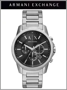 Мужские наручные часы Armani Exchange серебристые стальные с черным циферблатом