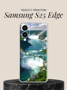 Чехол на Samsung S25 Edge с принтом Ниагарский водопад с радугой