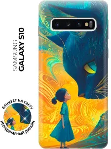 Силиконовый чехол на Samsung Galaxy S10 с принтом "Девочка и кот"