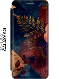 Чехол-книжка на Samsung Galaxy S21 с принтом "Ромбовидная осень" золотой