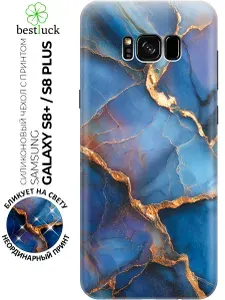 Силиконовый чехол на Samsung Galaxy S8+ с принтом "Синий мрамор с золотом"