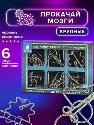 Головоломки металлические для взрослых и детей / развивающие игрушки большие Золотая Сказка, набор 6 штук, High level