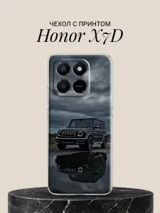 Чехол на Honor X7D с принтом Тучи и внедорожник