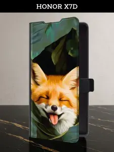 Чехол-книжка на Honor X7d (Хонор X7d) с картой и принтом "Смешная лиса"