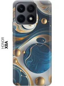 Силиконовый чехол на Honor X8a / Хонор Х8А с рисунком "Сине-золотые фигуры"