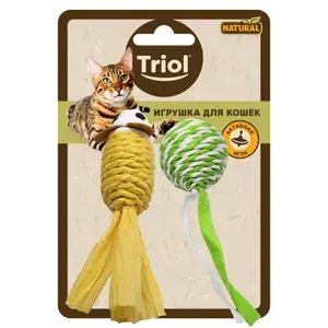 Игрушки для кошек из натуральных материалов Triol "Мячик и мышь", уп. 2 шт