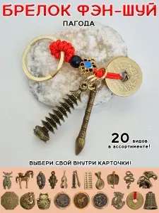 Талисман на ключи (рюкзак)/ амулет в подарок/ Брелок фен шуй с монетой/ Пагода