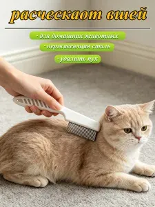 Расческа для кошек, гребень для собак, чесалка, дешеддер от клещей и блох, цвет белый