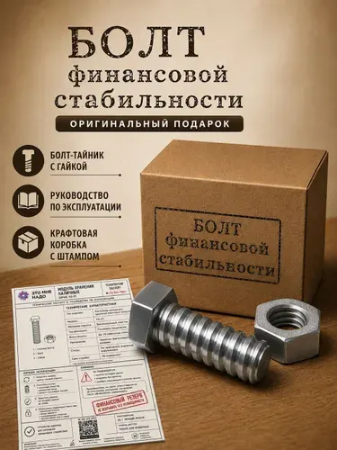 Болт финансовой стабильности. Подарочная коробка, конверт для денег, болт-тайник, подарок на день рождения.