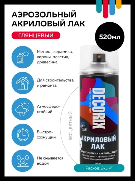 Decorix Лак акриловый Дерево Металл Керамика аэрозоль