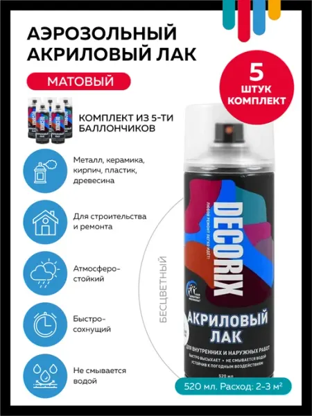 Decorix Лак акриловый Дерево Металл Керамика 3шт