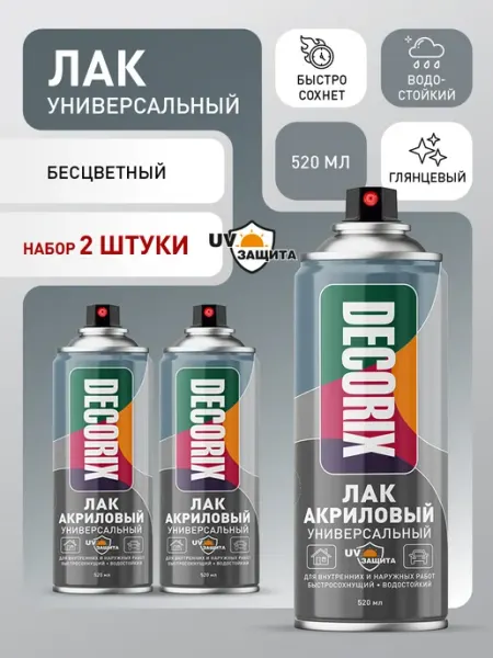 Decorix Лак с защитой от УФ аэрозоль бесцветный глянцевый 520 мл х2