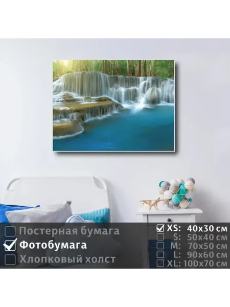 Постер на фотобумаге Водопад И Озеро В Лесу, 40х30 см ПолиЦентр