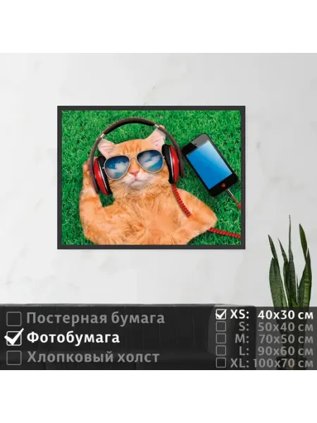 Постер на фотобумаге Кот В Очках С Телефоном, 40х30 см ПолиЦентр
