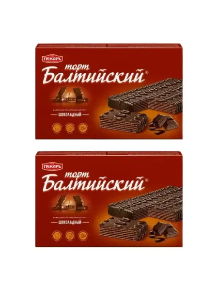 Торт вафельный Пекарь "Балтийский", шоколадный, 320 г, 2 шт Славянка