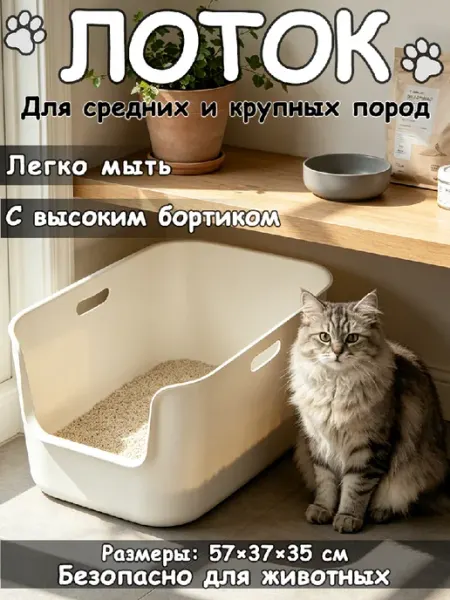 Лоток для кошек полузакрытый с высокими бортами