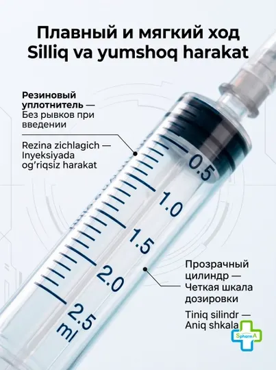 Шприц одноразовый Westcom, 2.5 мл, 23G (0.6x32 мм) трехкомпонентный, с иглой - Медицинские инструменты