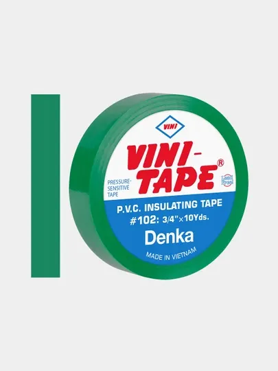 Изолента ПВХ Vini-Tape, Вьетнам, 10 м, 18 мм, зеленая, в блоке по 10 шт - Изолента