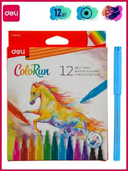 Фломастеры Дели ColoRun яркие 12 цветов DELI