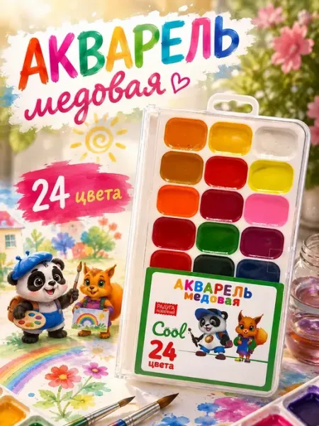 Акварель медовая 24 цвета для рисования детям ВПВ