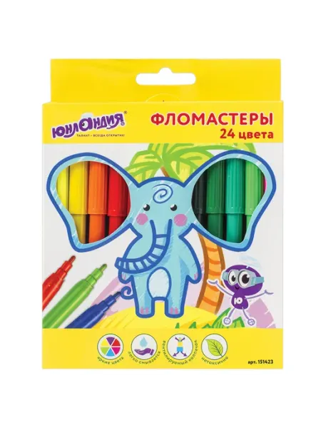 Фломастеры 24 цвета, вентилируемый колпачок ЮНЛАНДИЯ