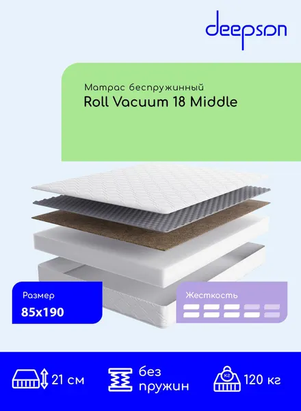 Матрас 85x190 ортопедический беспружинный Deepson Roll Vacuum 18 Middle