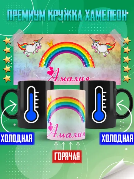 Кружка хамелеон с именем Амалия Фотосувениры