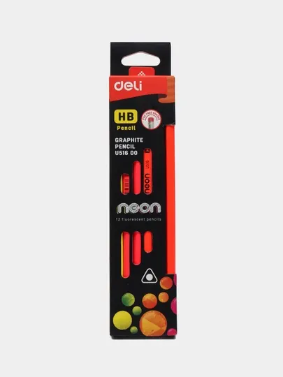 Карандаш с ластиком Deli Neon HB U51600, 12 шт