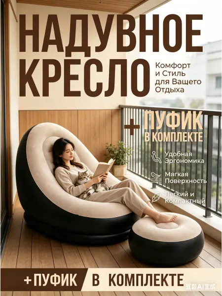 Кресло надувное с пуфом для дома иотдыха